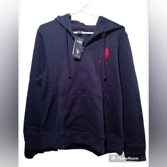 U.S. Polo Assn. Tops - U.S. Polo Ralph Lauren Assn. Full Zip Up Hoodie Navy Blue & Big Red Pony